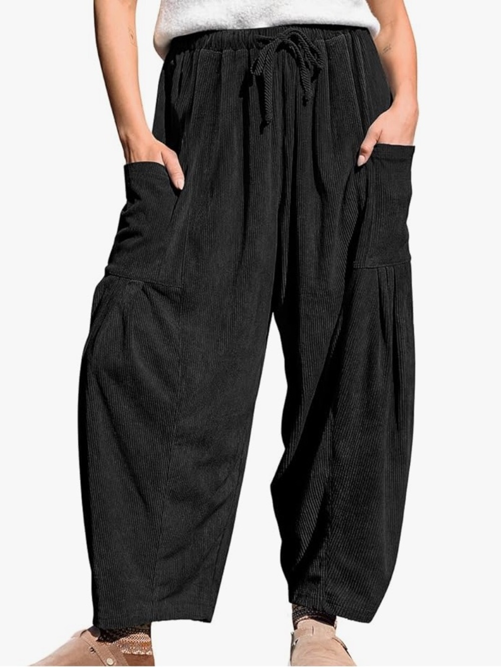 TARSE Black Corduroy Barrel Loose Pants